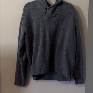 Ralph Lauren Men’s Gray Shawl-Neck Zip-Up Sweater with Embroidered Pony